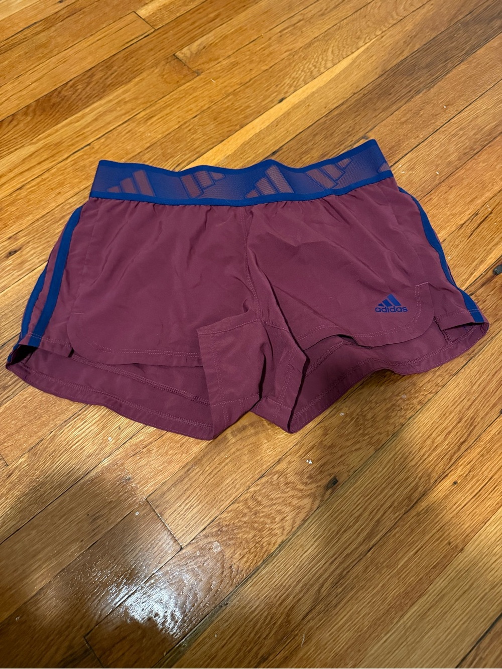 adidas Women's Maroon Athletic Shorts with Blue Waistband